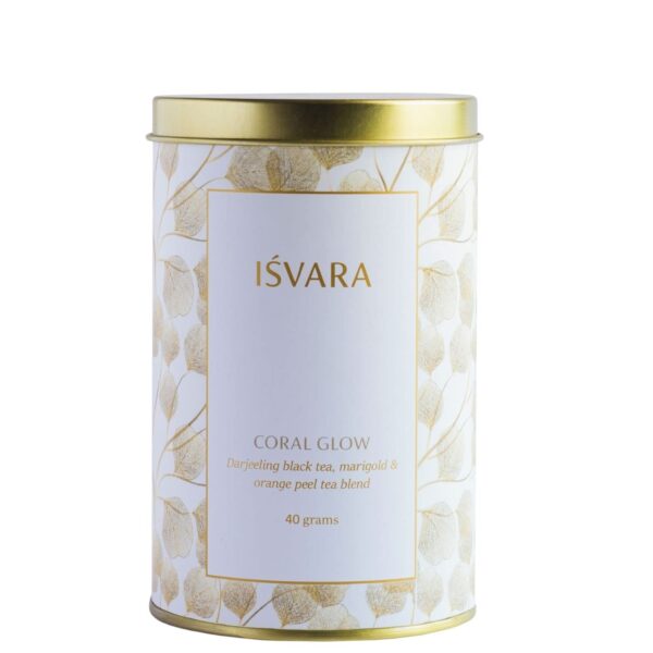 ISVARA Black Tea - Coral Glow, Floral Loose Leaves, Strong, Malty mix of Darjeeling Tea, Orange Peel, Marigold Petals, Rich in antioxidants, Skin Healing, Reduces inflammation 40gm - Fast Shipping to USA & Canada