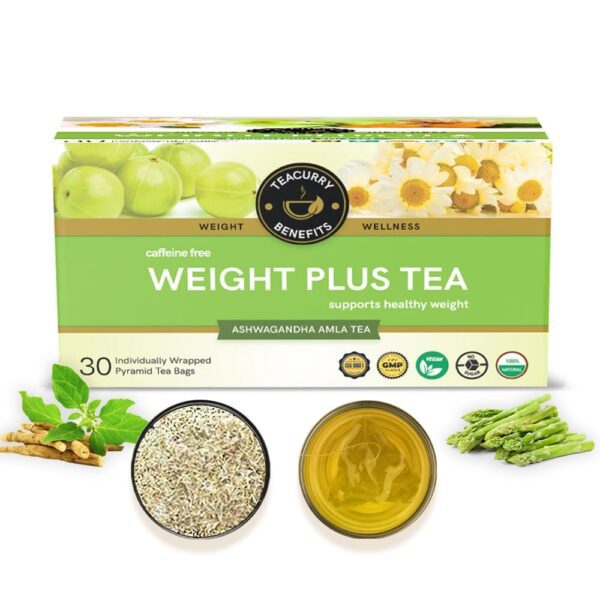 TEACURRY Weight Plus Tea (30 Tea bags) - Helps in Gaining Mass - Men & Women | Green Tea Weight plus and Ayurvedic Tea for Manage weight | 100% Natural Herbal Tea - Fast Shipping to USA & Canada