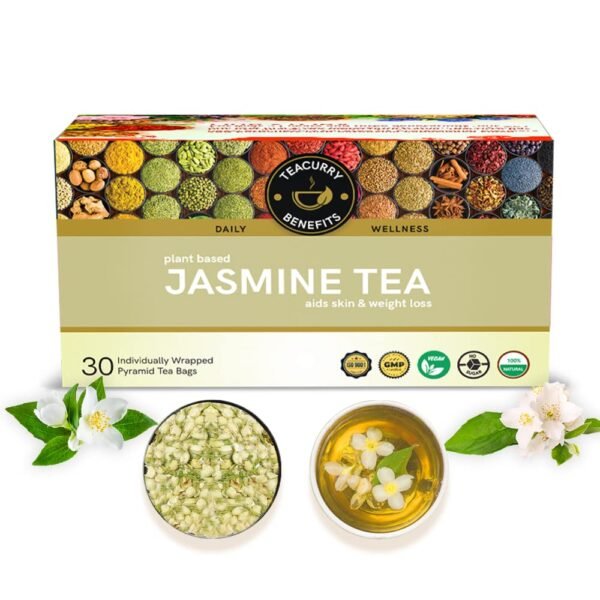 TEACURRY Jasmine Flower Tea - 30 Tea Bags | Jasmine Flower Tea Helps Weight loss, Protects Heart, Relieves Stress, Boosts immunity and Improves Skin Glow | Jasmine Tea Decaf - Fast Shipping to USA & Canada