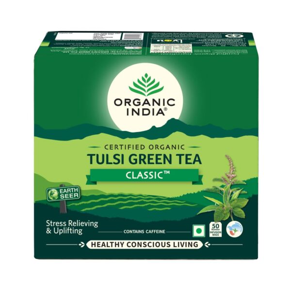 ORGANIC INDIA Tulsi Green Classic Tea 50 Tea Bags - Green - Fast Shipping to USA & Canada