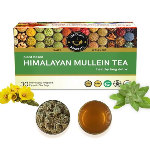 TEACURRY Himalayan Mullein Tea (30 Tea Bags, 1 Month Pack) - Helps In Immunity, Lung Detox And Respiratory Health | Mullein Tea For Lungs, Green Tea, 110 Gram