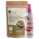 Bliss of Earth Multani Mitti Fine Powder 100gm with 100ml Rose Water Best Organic And Natural Face Mask for Pimple, Acne, Smooth Skin, Chemical Free