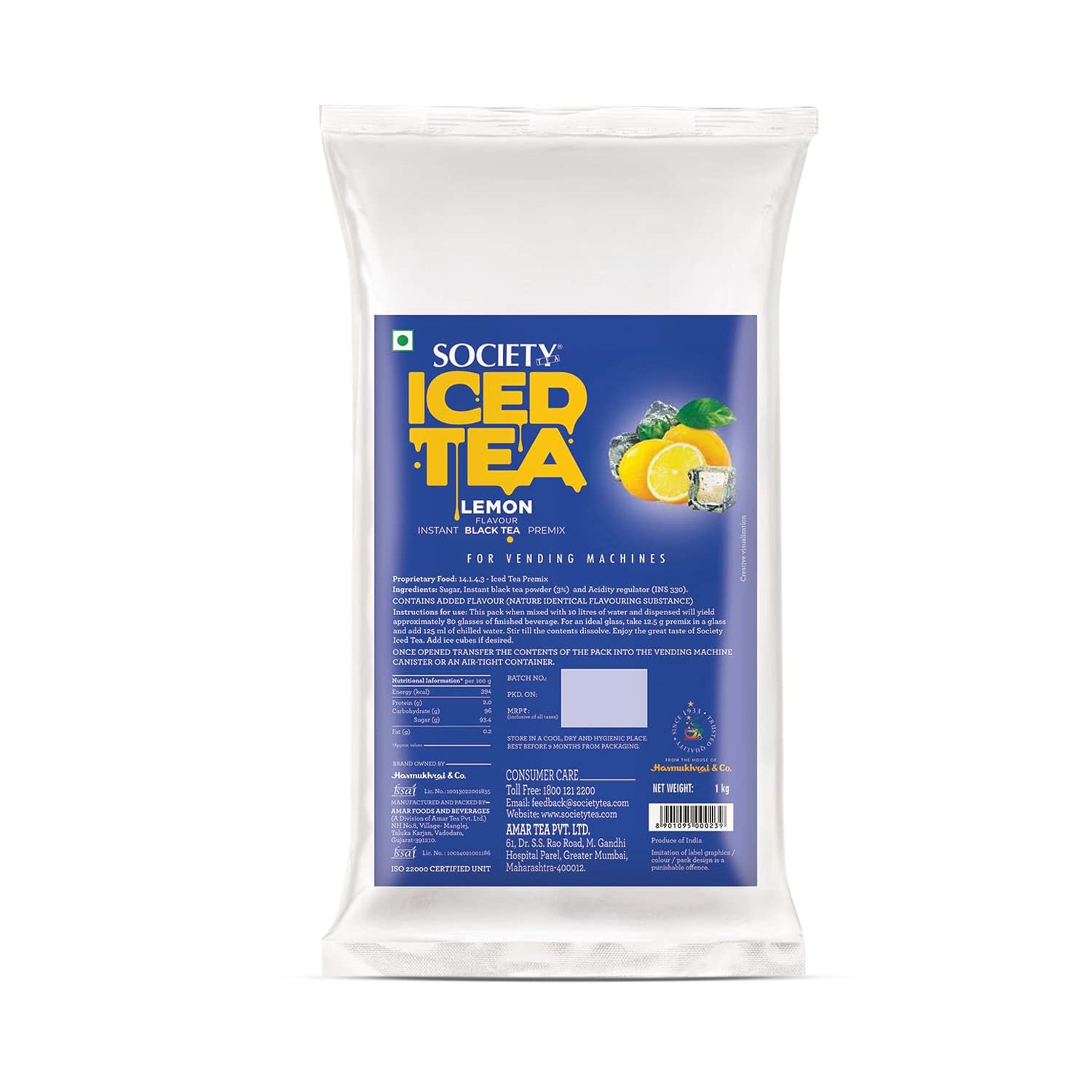 Version 1.0.0 Society Iced Tea | Lemon | Made with Black Tea | Refreshing & Tasty | 1 kg | Pack of 1 - Fast Shipping to USA & Canada - Image 1