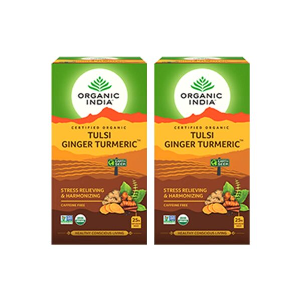 Organic India Tulsi Ginger Turmeric Tea - 25 Infusion Bags - (Pack of 2) - Fast Shipping to USA & Canada
