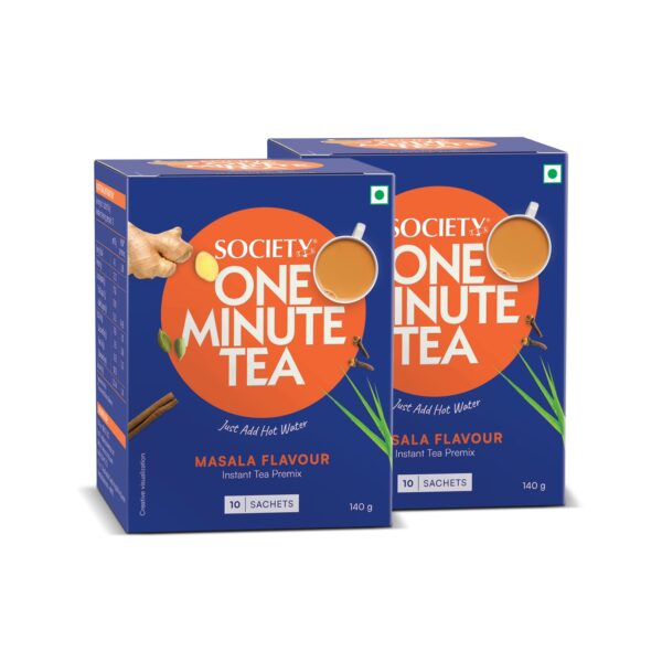 Society One Minute Tea | Masala Flavour | Made With Ginger, Clove, Black Pepper, Cinnamon | Masala Chai | Flavoured Instant Tea | 14G X 10 Sachets | Pack Of 2, 14 grams - Fast Shipping to USA & Canada