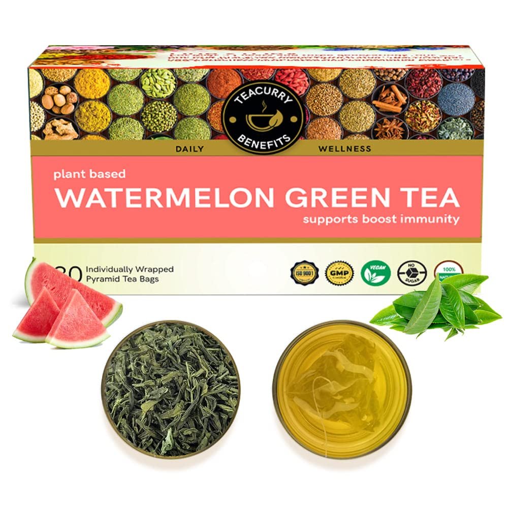 Version 1.0.0 TEACURRY Watermelon Green Tea (1 Month Pack, 30 Tea Bags) - Natural Source of Vitamins and Antioxidants | Sweet Subte Flavor of Watermelon | 100% Natural - Fast Shipping to USA & Canada - Image 1