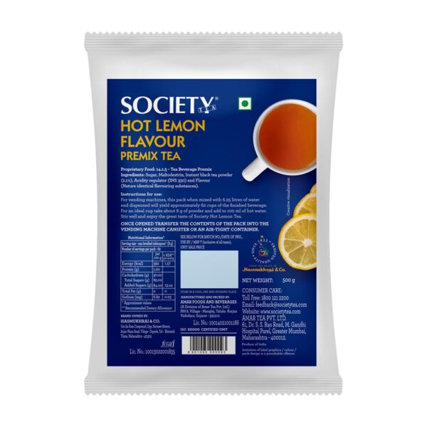 Society Hot Lemon Premix Tea | Instant Lemon Tea | 500g Pouch - Fast Shipping to USA & Canada