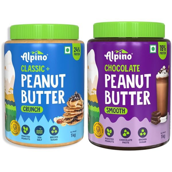 Alpino Peanut Butter Crunch, 1kg & ALPINO Chocolate Peanut Butter Smooth 1kg - Fast Shipping to USA