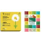 Teabox Chamomile Green Tea for Stress Relief & Good Sleep, 25 Silken Pyramid Tea Bags & Teabox Green Tea Sampler Bags 20pcs (2pcs X 10 flavors) - Fast Shipping to USA & Canada