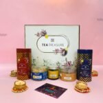 Tea Treasure Rakshabandhan Gifts for Employees | Kahwa Tea 50g, Sweet Dreams Tea 50g, Salted & Black Pepper Cashew 150g, Dates Roll 150g, Honey Dip Nut Mix 100g - Fast Shipping to USA & Canada