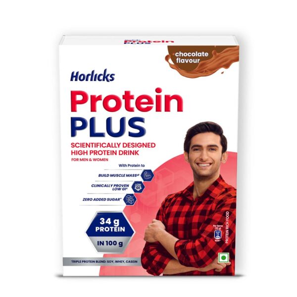 Horlicks Protein Plus Chocolate Protein Drink for Adults, 400g Container | Whey, Soy & Casein Blend - High Protein Powder | For Muscle Mass & Strength - Fast Shipping to USA & Canada