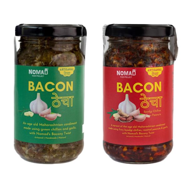 Nomad Food Project Combo of Bacon Thecha Green and Thecha Red | Each of 200gms - Fast Shipping to USA & Canada