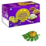 Haldiram's Nagpur Lavish Delight Diwali Gift Box with Leaf Medium Diya + Free Diwali Greeting - Fast Shipping to USA & Canada