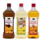 Thanjai Natural Unrefined Wooden Cold Pressed Groundnut oil, Gingelly Oil, and Coconut Oil (Each 1litre) - Fast Shipping to USA & Canada