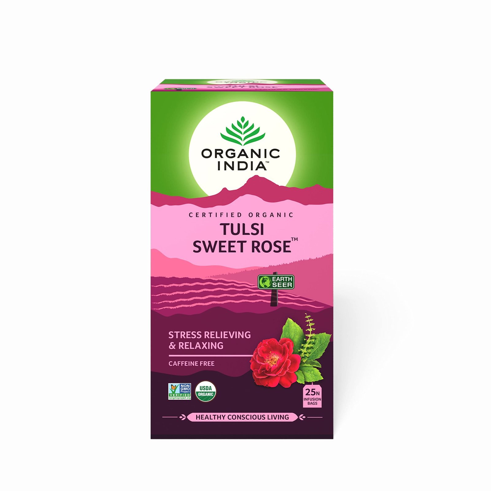 Version 1.0.0 ORGANIC INDIA Chamomile Tulsi Sweet Rose Tea - 25 Infusion Bags - 40 Gm - Image 1