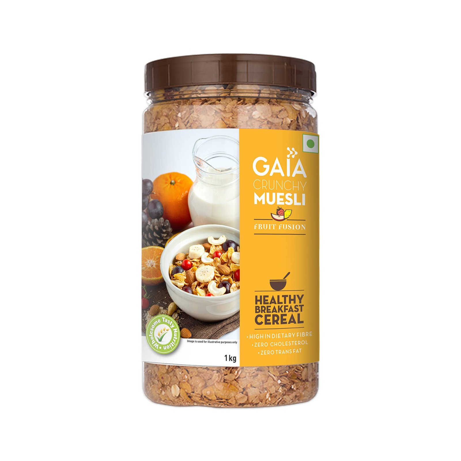 Version 1.0.0 Gaia Crunchy Muesli - Fruit Fusion 1 KG Free Oats, High Protein Low Carb, High fiber, No Trans Fat, Papaya, Apple, Pineapple and Raisins - Fast Shipping to USA & Canada - Image 1