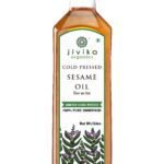 Jivika Cold Pressed Sesame Oil 1 Litre | Unrefined | Kolhu/Kacchi Ghani/Chekku | Natural | Chemical-Free | Cold Pressed Sesame Oil for Cooking | A1 Grade Sesame Seeds | Rich Aroma & Flavour - Fast Shipping to USA & Canada