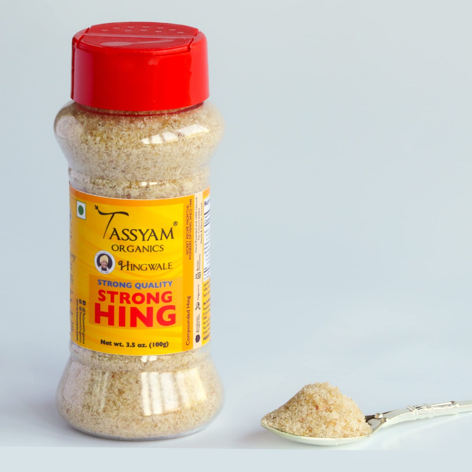 Version 1.0.0 Tassyam Organics Hingwale Strong Hing 100g Dispenser | Incredible Value Hand Pounded & Natural Compounded Asafoetida bandhani Heeng Inguva Perungayam - Fast Shipping to USA & Canada - Image 1