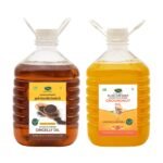 THANJAI NATURAL Gingelly Oil 3L & Groundnut Oil 3L Cane Unrefined Wooden Cold Pressed Gingelly Oil/Natural Sesame Oil & Peanut Oil for Cooking+ Cholesterol Free + No Preservatives - Fast Shipping to USA & Canada