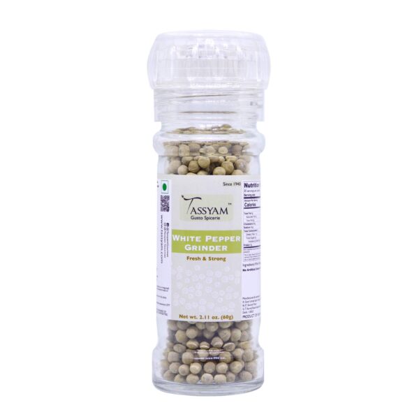 Tassyam White Pepper 60g Grinder Bottle - Fast Shipping to USA & Canada