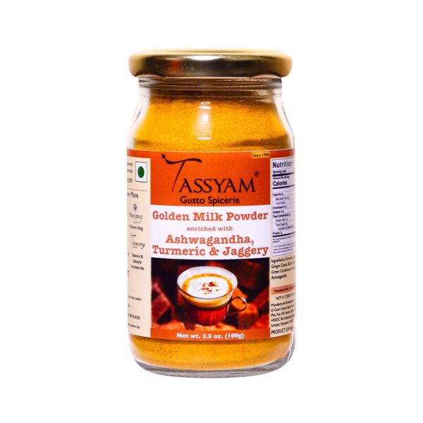 Tassyam Ashwagandha Turmeric Golden Milk Latte (with Jaggery) 100g/ 3.5 oz | Immunity Booster | All Natural, Haldi Wala Doodh Masala