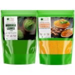 BLISS OF EARTH 250GM Organic Moringa Leaves Powder+250GM Organic Lakadong Turmeric Powder Pack of 2 - Fast Shipping to USA & Canada