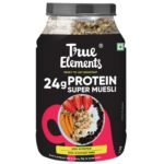 True Elements Protein Muesli 1kg - 24g Clean Protein | With 15% Millets, Almonds, Seeds & Black Currant | High Protein Breakfast Cereal | 100% Wholegrain Muesli - Fast Shipping to USA & Canada