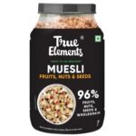 True Elements Muesli Fruit and Nuts 1kg Jar - With Real Fruits & Almonds | 100% Wholegrain Muesli with Oats, Almonds | Real Freeze-dried fruits, Not Candied | Breakfast Cereal | High Fibre & Nutrient-Rich blend - Fast Shipping to USA & Canada