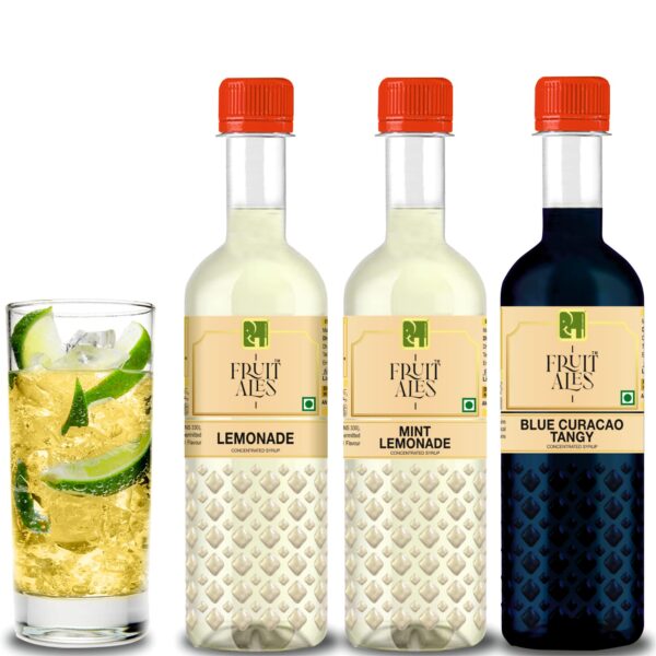 Dhampure Speciality Assorted Mocktail Syrup Mixer - Blue Curacao, Mint Lemonade & Lemonade Flavouring Syrup - 900Ml (3 X 300Ml) | Makes 12-15 Drinks Per Bottle - Fast Shipping to USA & Canada