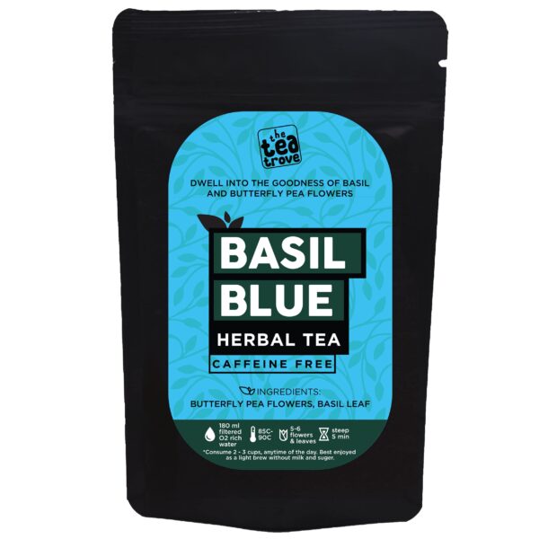 The Tea Trove Butterfly Pea Flower Tea with Sweet Thai Basil for Skin Glow and Digestion (25 Gm) | Steep as Hot Purple Tea or Iced | Caffeine Free (50 Cups) - Fast Shipping to USA & Canada