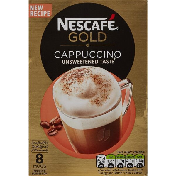 Nescafe Gold Cappuccino Unsweetened Taste, 8 Mugs - 113.6g (8x14.2g) - Fast Shipping to USA & Canada