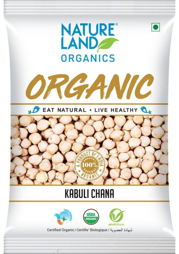 Natureland Organics Kabuli Chana/White Chana/Chole 500 Gm - Organic Healthy Chana - Fast Shipping to USA & Canada