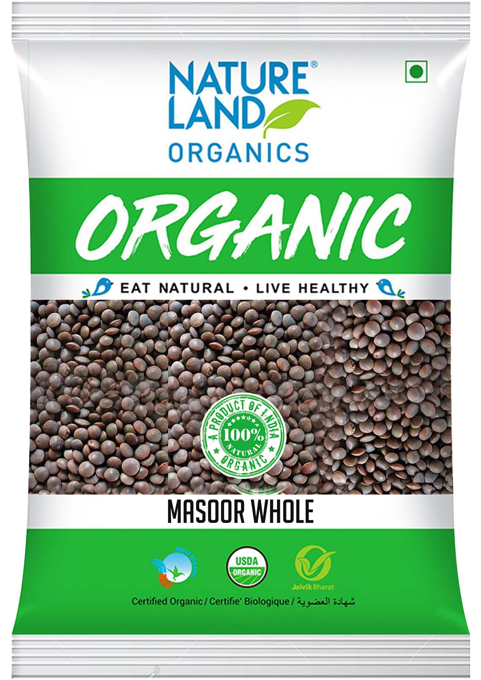 Version 1.0.0 Natureland Organics Masoor Whole/Sabut Pouch, 1 kg - Fast Shipping to USA & Canada - Image 1