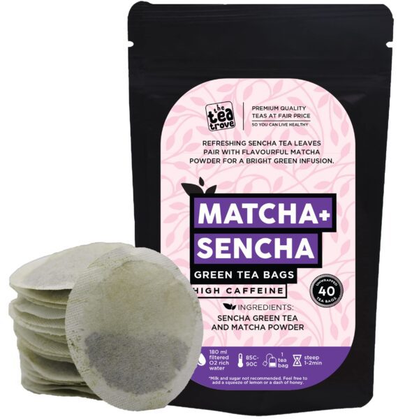 the tea trove Japanese Matcha Green Tea Bags-40 Eco-Friendly Matcha Tea + Sencha Green Tea Bag In Resealable Pouch-Matcha Green Belly Fat Tea For Women&Men By The Tea Trove-Steep Hot Or Iced,0.06 Kg