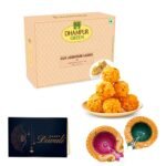 Dhampurgreen Jodhpur Laddu Diwali Sweets Gift Hamper, 1 Diya & Greeting Card - Indian Sweets | Mithai | Gift, 400grams - Fast Shipping to USA & Canada