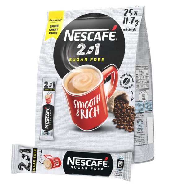 Nescafe Sugar-Free 2 In 1 (25 Sticks) Pouch, 292.5 Gm, Coffee - Fast Shipping to USA & Canada