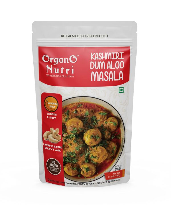 OrganoNutri Kashmiri Dum Aloo Masala | Pack of 2: 100g each | Ready to Use Complete Spice Mix | Resealable Eco-Zipper Pouch - Fast Shipping to USA & Canada