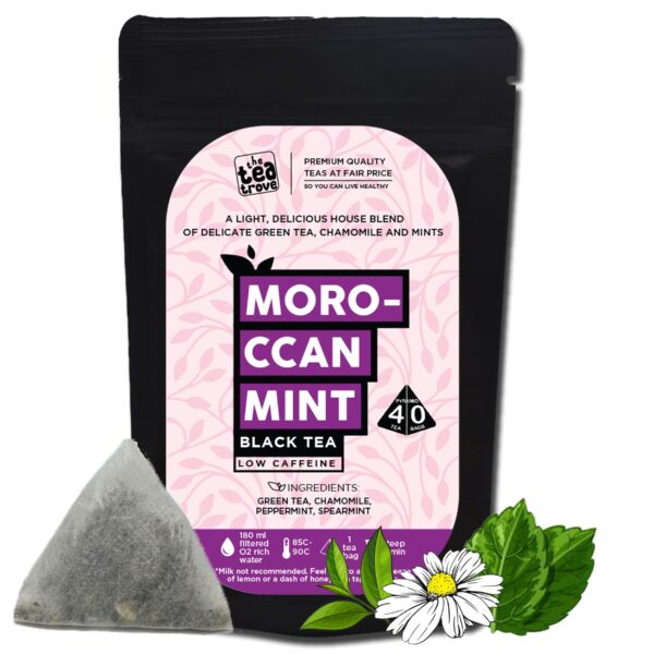 The Tea Trove Moroccan Mint Tea with Chamomile Green Tea Bags 40pcs | Delicious Mint Green Tea Blend of Chamomile tea Spearmint and Peppermint for Destress and Digestion | Steep as Hot or Iced Tea