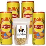 Lipton Peach Iced Tea (Imported), 240ml - Pack of 4 Cans + Food Library Roasted Salted Peanuts, 200g - Fast Shipping to USA & Canada