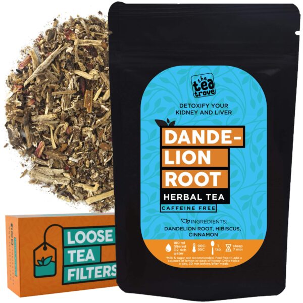the tea trove Organic Dandelion Root Hibiscus Loose Tea-Kidney&Liver Cleanse Tea-Dandelion Tea Helps Improve Digestion&Immune System-Anti-Inflammatory&Antioxidant-|Caffeine Free Tea ,50Gm