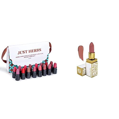 Just Herbs Ayurvedic Creamy Matte Lipstick Set For Lip Hydrating & Moisturizing, Suitable For All Indian Tones 38gm (Pack of 16) - Fast Shipping to USA & Canada