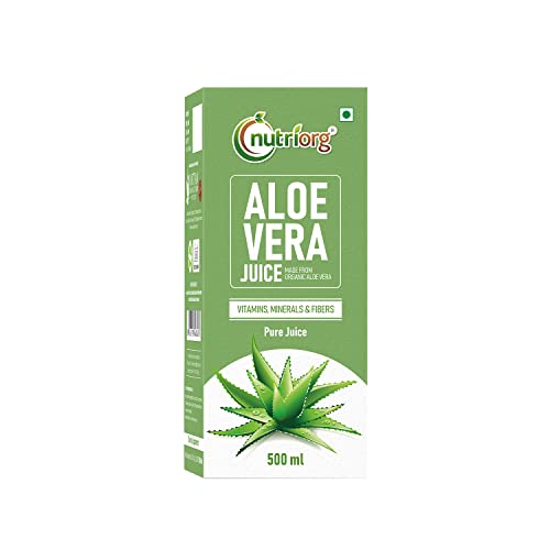 Nutriorg Organic Aloe Vera Juice with Pulp 500ml | Cold-Pressed Pure Aloe Vera | Supports Hair, Skin, Detox, Weight Loss & Immunity | No Added Sugar | Ayurvedic Juice for Liver & Digestive Health - Fast Shipping to USA & Canada