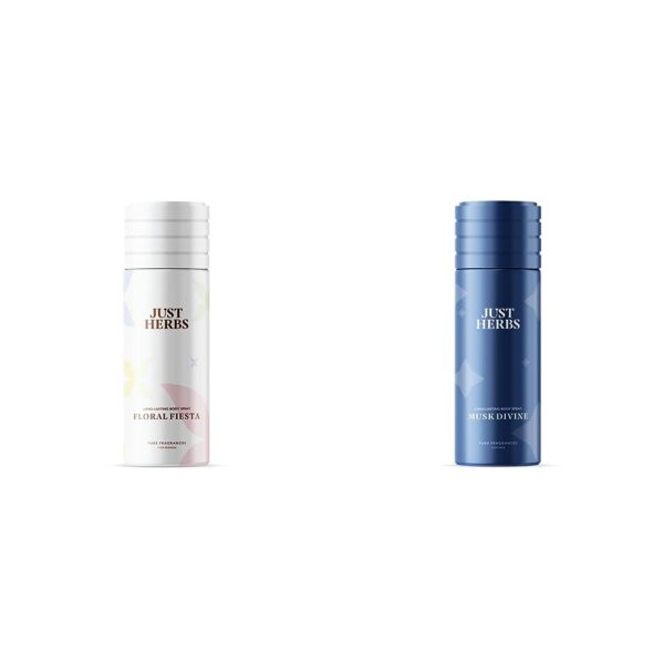 Just Herbs Long Lasting- Phthalate-Free Formula,150 Ml (Floral Fiesta) & Long Lasting Unisex Citrus, Eucalyptus, Fresh, Amber Spray,150 Ml (Musk Divine) Combo, 2 pack - Fast Shipping to USA & Canada