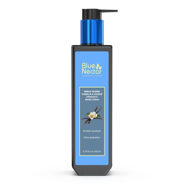 Blue Nectar Ultra Hydrating Warm Vanilla Body Lotion for Dry Skin and Oily Skin with Plant Based Vitamin E | Natural Body Butter | Winter Body Lotion | Deep Moisturizer for Face and Body | (16 Herbs, 200 ml) - Fast Shipping to USA & Canada