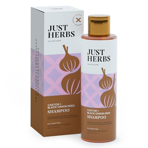 Just Herbs Castor and Black Onion Seed Sulfate Free Shampoo Reduce Hairfall,Hair Loss For Dry and Frizzy, Normal Hair Types Men & Women - 200ml