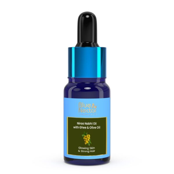 Blue Nectar Nabhi Oil with Ghee & Olive Oil | Ayurvedic Belly Button Oil for Glowing Skin & Strong Hair | Deep Hydration & Nourishment | 100% Natural Ingredients (22 Herbs, 10ml) - Fast Shipping to USA & Canada