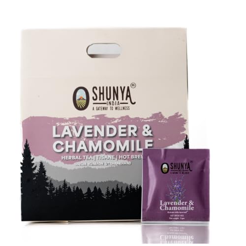 Shunya India Lavender and Chamomile Tea Tisane (20 Tea Bags, 3g Each) - Herbal Infusion Flower Tea, Natural Relaxation, Calming and Caffeine-Free Hot Brew - Fast Shipping to USA & Canada