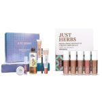 Just Herbs Makeup Kit for Women with Kohl Kajal, 3 in 1 Primer (Combo Gift Set) & Just Herbs Ayurvedic Liquid Lipstick Kit Set of 5- Paraben & Silicon Free Combo - Fast Shipping to USA & Canada