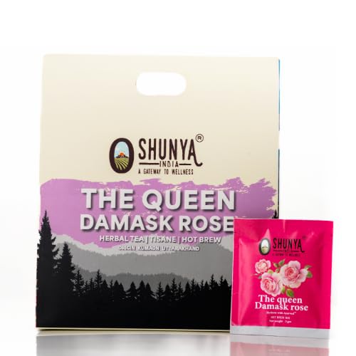 Shunya India? The Queen Damask Rose Tea (20 Tea Bags, 3g Each) - Herbal Infusion Flower Tea Tisane, Natural Antioxidant, Immunity Support, Caffeine-Free Hot Brew - Fast Shipping to USA & Canada