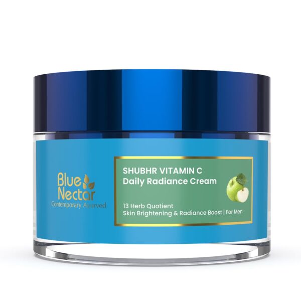 Blue Nectar Plant Based Vitamin C Face Cream for Glowing Skin Dark Spot Removal Cream for Men with Green Apple and Almond Oil (13 Herbs, 50g) - Fast Shipping to USA & Canada